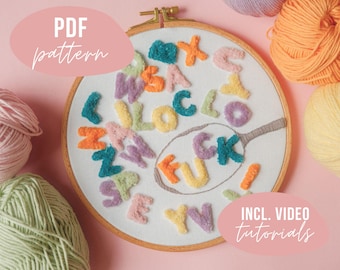 STICKVORLAGE. "Fruit loops" design. Sticken mit Wolle. Stickmuster  (in englisch) mit Anleitung und Videotutorials zum digitalen Download