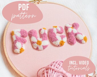 STICKVORLAGE. "Fluffy fuck" design. Sticken mit Wolle. Stickmuster mit Anleitung und Videotutorials zum digitalen Download.