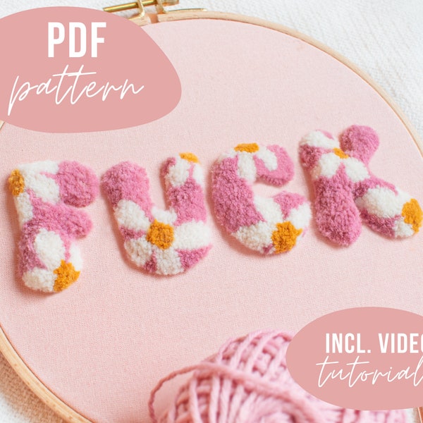 PDF PATTERN. Yarn embroidery "fluffy fuck" design. Digital download with video tutorials.