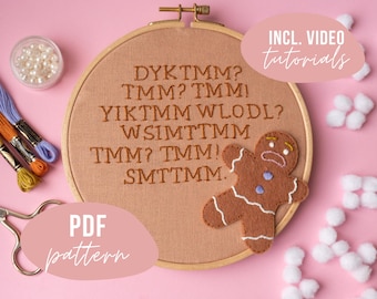Sprechender Lebkuchenmann Stickvorlage. Do you know the muffin man? Stickmuster mit Anleitung und Videotutorials zum digitalen Download.