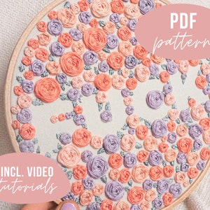 PDF PATTERN. Modern font embroidery - fuck design.  flower embroidery design. Digital download with video tutorials.