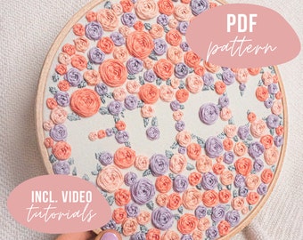 STICKVORLAGE. Floral Fuck design. Stickmuster mit Anleitung und Videotutorials zum digitalen Download