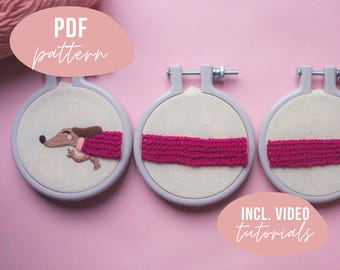 STICKVORLAGE (englisch). Dackel Bundle. Stickmuster mit Anleitung und Video Tutorials zum digitalen Download