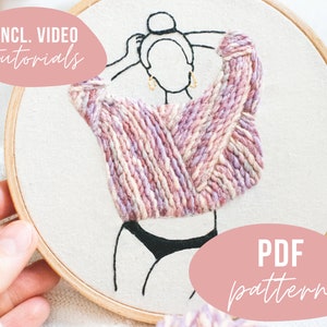 PDF pattern. Cozy sweater embroidery design. Digital download with video tutorials.