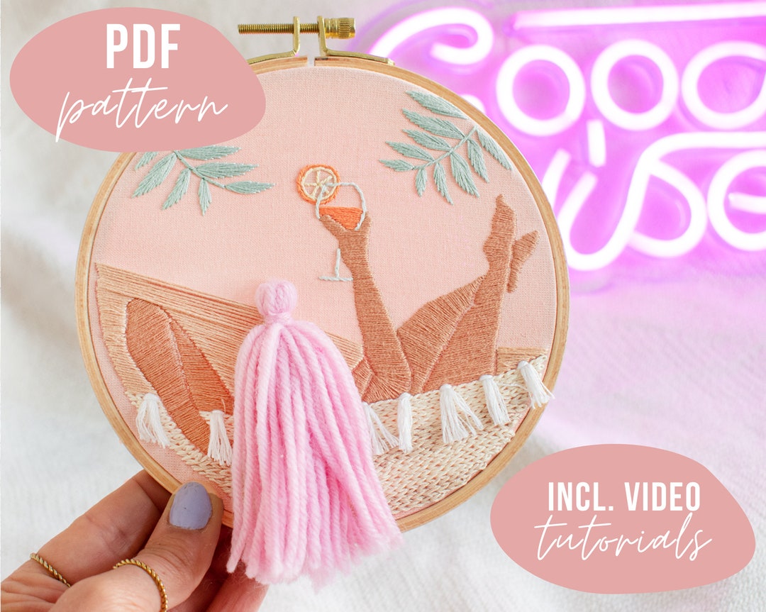 PDF PATTERN. Hair Embroidery Design. Hammock Summer Vibes Etsy