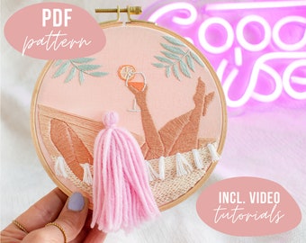STICKVORLAGE. Hängematte Sommervibes. Haar Stickmuster mit Anleitung und Video Tutorials zum digitalen Download