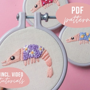 PDF PATTERN. shrimps in sweaters embroidery design. Digital download with video tutorials.
