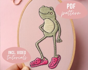 Frosch in Sandalen Stickmuster - Snarky Animal Design (PDF-Muster)