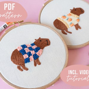 PDF PATTERN. Capybaras in sweaters embroidery design. Digital download with video tutorials.