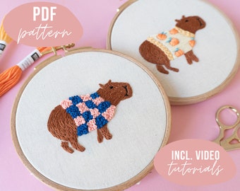 PDF PATTERN. Capybaras in sweaters embroidery design. Digital download with video tutorials.