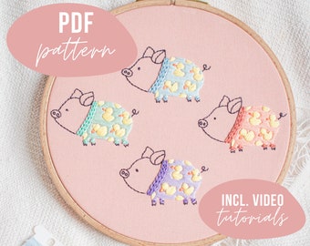 PDF-PATROON. Varkens in pyjama borduurontwerp. Digitale download met video-tutorials.