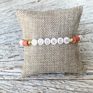 Hook ‘Em Horns Longhorns UT Burnt Orange, Dark Orange, Gold, and White Spirit Gameday Bracelet - customizable