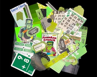 Frankenstein Ephemera Kit: Green Halloween Junk Journal Supplies