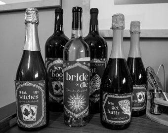 Spooky Bachelorette Wine Labels, Digital Printable Wine Labels, Til Death Do Us Party Bride or Die Halloween Bachelorette, Alt, Emo Bride