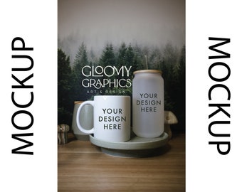 White Mug Mockup, Frosted Libbey Glass Mockup, Beer Can Glass Mockup, Iced Coffee Cup, Mug Mockup Styled Stock Photo, PNG