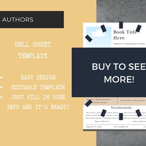 Book Author Sell Sheet Template for book publicity, author marketing, self publishing, media kit, press kit, instant download