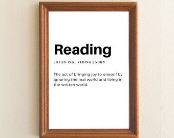 Reading definition printable wall art, printable wall decor, printable book art, reading, reading decor, reading quote, book definition art