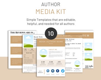 10 Book Author media kit Templates for book publicity, author marketing, writer, self publishing, social media , press kit, instant download