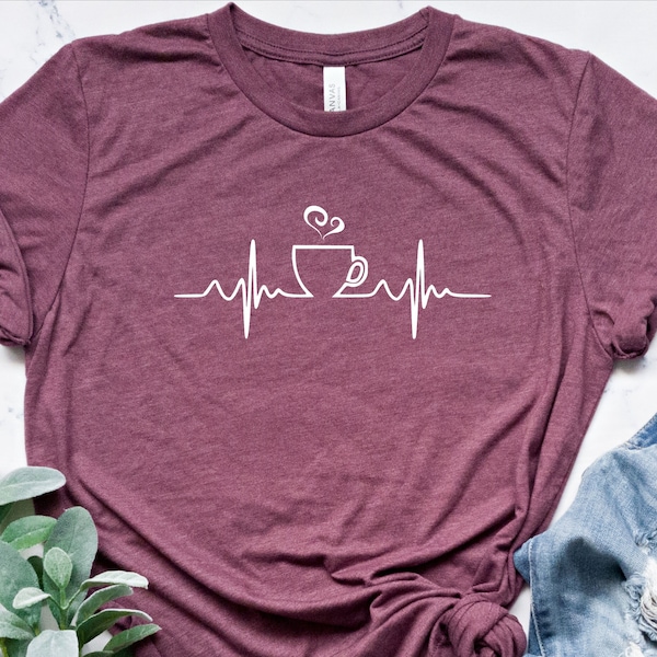 Coffee Love Shirt, Coffee Heartbeat, Coffee Gift, Coffee Addict, Coffee Shirt Women, Coffee Birthday Gift, Womens Coffee Shirt, Cute Shirt