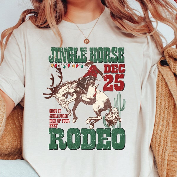 Jingle Horse Rodeo Shirt, Cowboy Christmas Shirt, Christmas Western Shirt, Christmas Gift Shirt, Vintage Christmas T-Shirt, Western Shirt