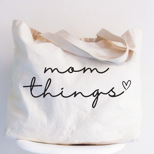 Mom Things Zippered Tote Bag, Jumbo Canvas Tote Bag, Happy Mothers Day Shopping Bag, Mom Stuff Tote Bag, Mama Tote Bag