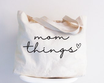 Mom Things Zippered Tote Bag, Jumbo Canvas Tote Bag, Happy Mothers Day Shopping Bag, Mom Stuff Tote Bag, Mama Tote Bag