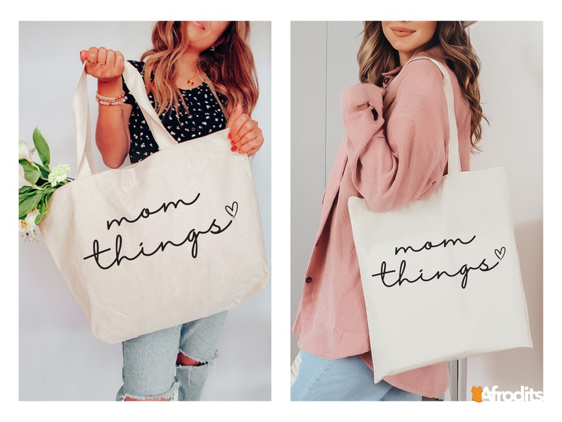 Mom Things Zippered Tote Bag, Jumbo Canvas Tote Bag, Happy Mothers Day Shopping Bag, Mom Stuff Tote Bag, Mama Tote Bag