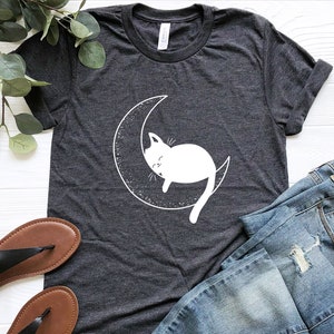 Cat Lover Shirt, Cat Tshirt, Cat Mom Shirt, Gift For Cat Lovers, Lazy Cat, Cute Kitten Shirt, Sleeping Cat, Cat Moon, Animal Lover Shirt