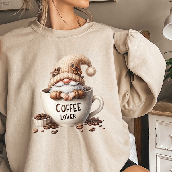 Coffee Lover Sweatshirt, Gnome in Coffee Mug, Coffee Graphic Tee, Coffee Lover Gift, Coffee Shirt Women, Coffee Gifts, Trendy, Unisex TShirt