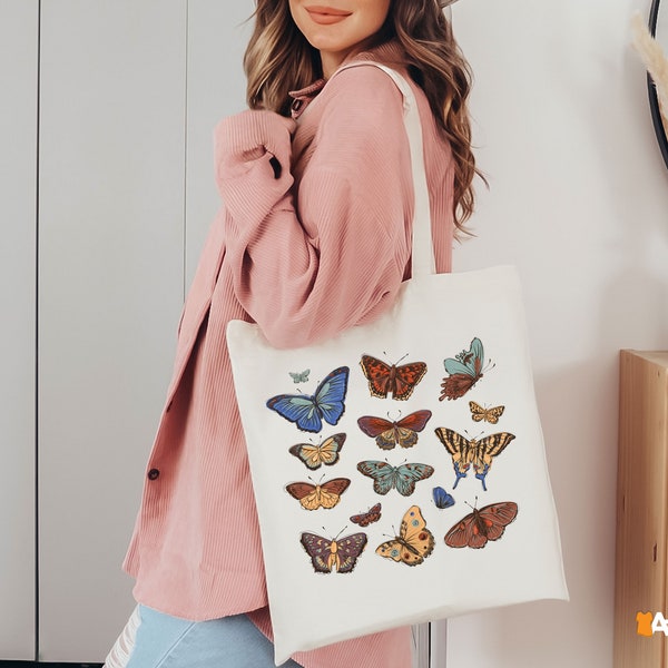 Butterfly Tote Bag, Grocery Tote Bag, Jumbo Canvas Zippered Tote Bag, Shopping Bag, Butterfly Lover Gift, Reusable Eco Friendly Tote