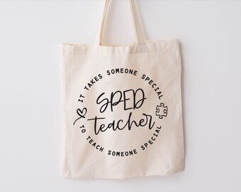 SPED Teacher Tote Bag, Jumbo Canvas Zippered Tote Bag, Book