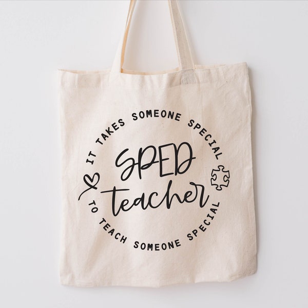 SPED Teacher Tote Bag, Jumbo Canvas Zippered Tote Bag, Book Lover Gift, Library Tote, Teacher Tote Bag, Special Education Teacher Gift