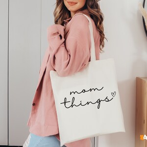 Mom Things Zippered Tote Bag, Jumbo Canvas Tote Bag, Happy Mothers Day Shopping Bag, Mom Stuff Tote Bag, Mama Tote Bag
