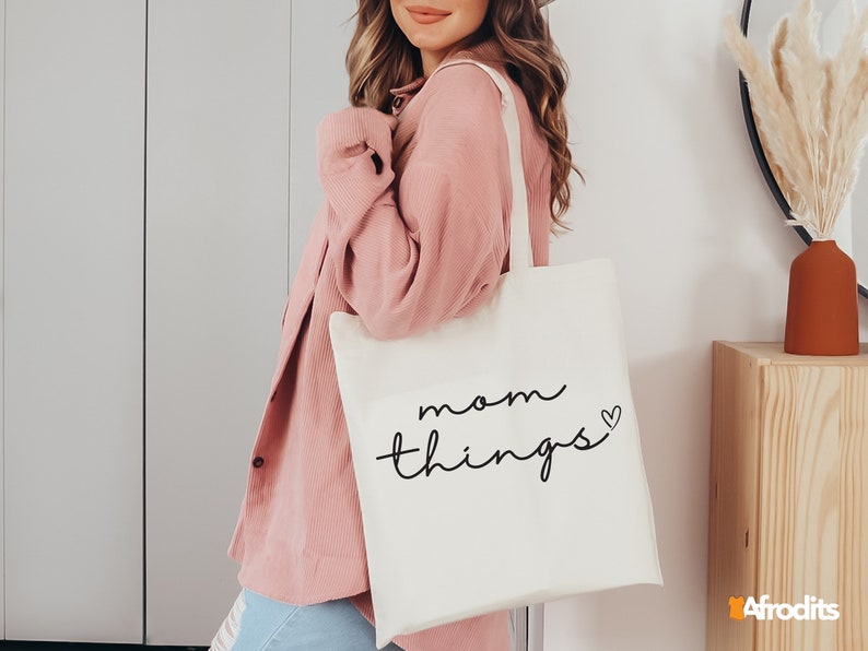 Mom Things Zippered Tote Bag, Jumbo Canvas Tote Bag, Happy Mothers Day Shopping Bag, Mom Stuff Tote Bag, Mama Tote Bag