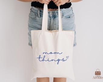 Mom Things Zippered Jumbo Canvas Tote Bag, Mother's Day Shopping Bag