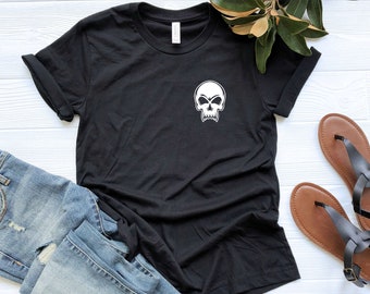 Pocket Size Skull Shirt, Skeleton Head Shirt, Minimalist Halloween Shirt, Horror Shirt, Halloween Gift, Gothic Shirt, Minimalist Skull