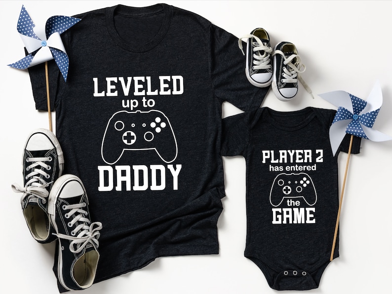 Leveled Up to Daddy, Matching Dad Shirt, New Father Gift, Fathers Day, Matching Father, Gift For Husband, Gamer Dad Gift, Funny Dad Shirt 