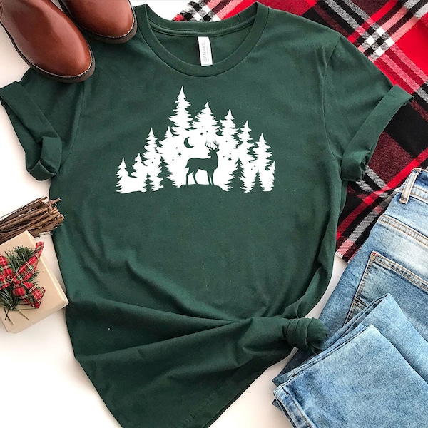 Deer Shirt, Forest Shirt, Reindeer Shirt, Deer TShirt, Cute Silhoutte Shirt, Wilderness Shirt, Minimalist Nature Shirt, Deer Tshirt