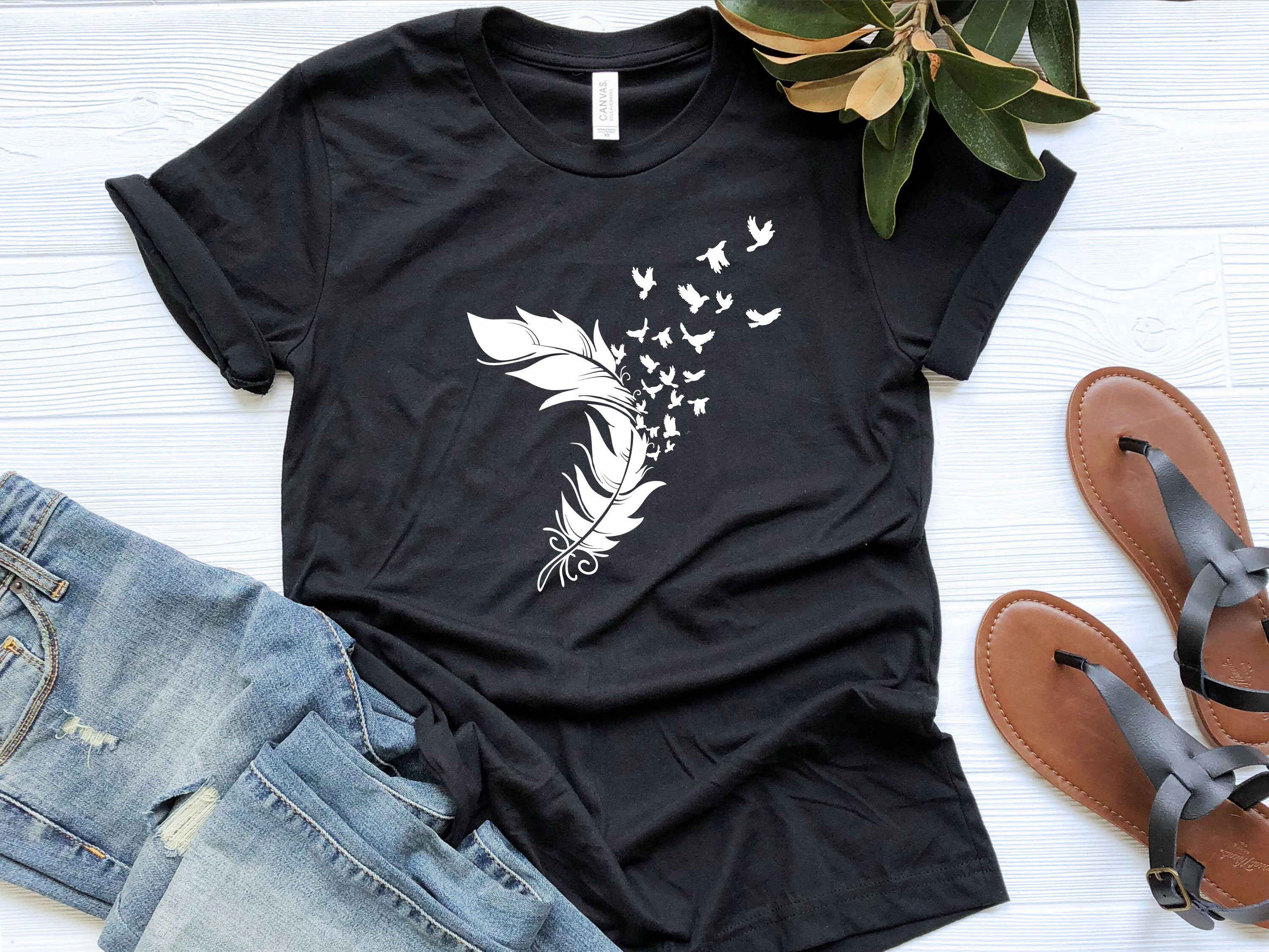 Feather Birds Shirt Graphic Tee Feather Unisex Tshirt Women | Etsy