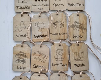 Personalised Toy Storage Tags, Toy Labels, Toy Room Organisation, Home Organisation Labels, wood labels, Toy Box Tags, Organisation Tags