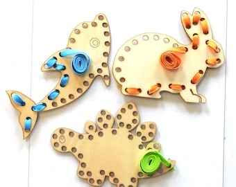 Animal Lacing Pictures | Kids Lacing Kit | Lacing Puzzle | Fine Motor | Montessori Learning Wooden Toy I Educational Games I Educational Toy