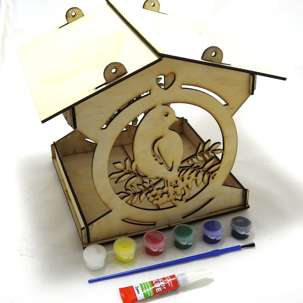 Kit d’art et d’artisanat - Kit de mangeoire à oiseaux en bois - cabane à oiseaux - découpe laser - style décoratif - Cadeau parfait - Kits Kit d’artisanat - Mangeoire à oiseaux DIY