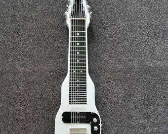 8 String Lap Steel Guitar Handcrafted in a Pearlised White Paint