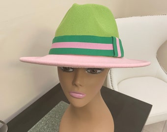 Sorority Hats l AKA Sorority Hat l Pink Green Hat l Fedora Women| Wide Brim Hat | Large Brim Fedora l Alpha Kappa l Felt Fedora Hat l Unisex