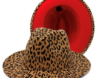Leopard Fedora Hat, Unisex Fedora Hat, Women Fedora Hats, Wide Brim Hat, Fedora Hats for Women, Fashion Hat, Red Christmas Gift, Fedora Hat