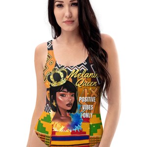 One-Piece Swimsuit -Melanin Queen Positive Vibes Royalty 2.0 hot cool trendy style classic chic apparel QSW188