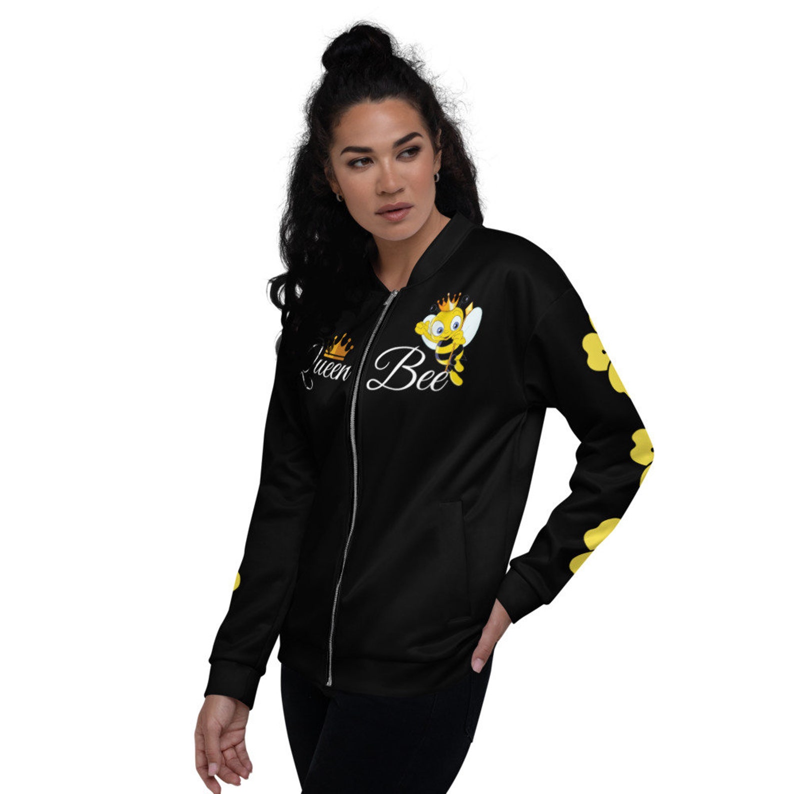 Women Bomber Jacket Queen Bee Black Jacket Bee Symbol Luxury Etsy