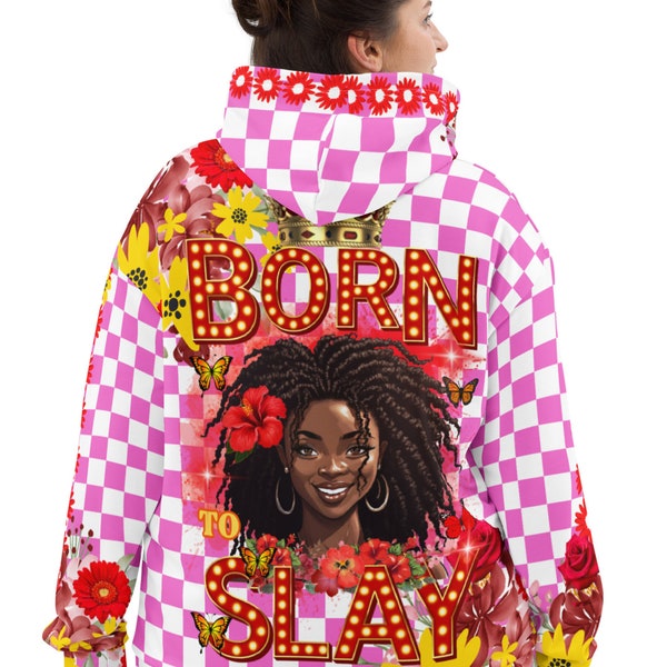 Women Hoodie - Born To Slay checkered 2.0 cool trendy style festive classic chic fashion apparel