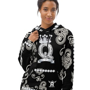 Women Hoodie -Queen Silver Black lux vibes cool trendy style festive classic royal apparel