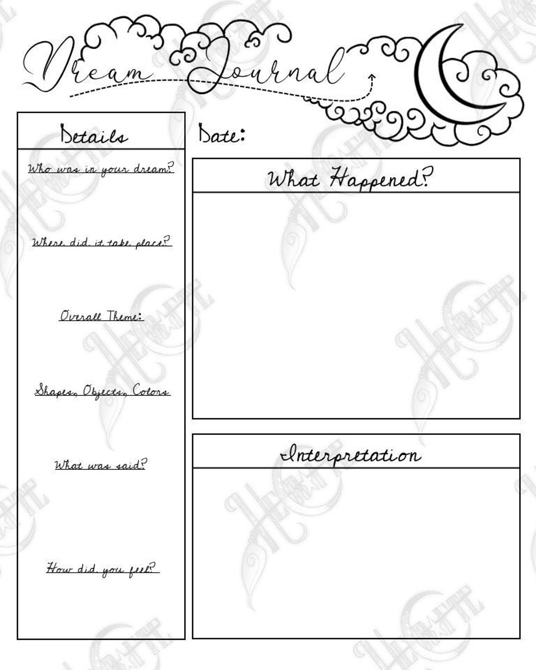 Dream Journal Page - Etsy